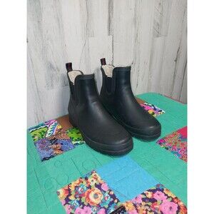 Tretorn Lina Women's Sz 9M Shoes Black Fur Lined Rubber Chelsea Ankle Rain Boots